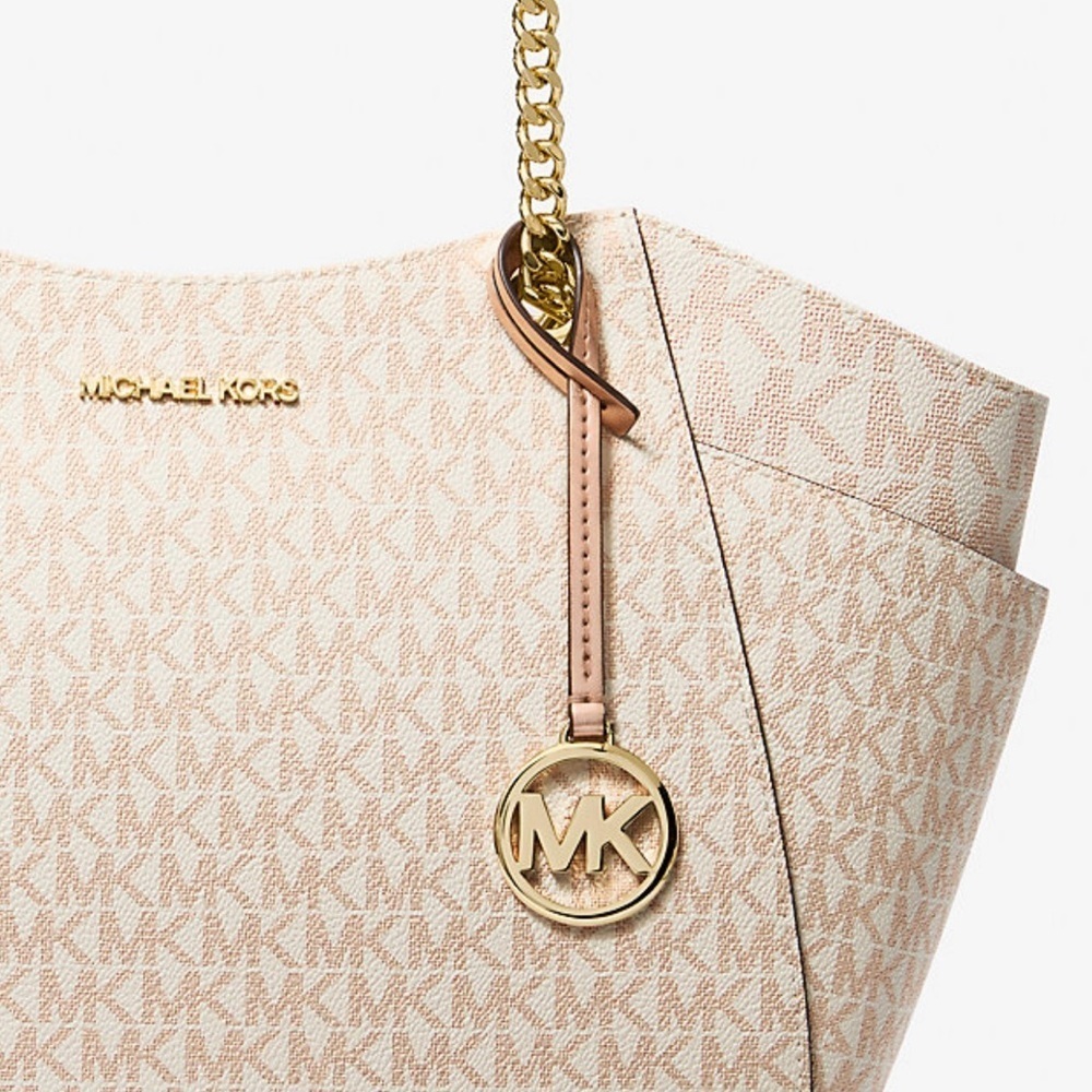 Michael Kors Jet Set Travel Large MK Logo Chain Strap Shoulder Tote Bag - Picture 4 of 4